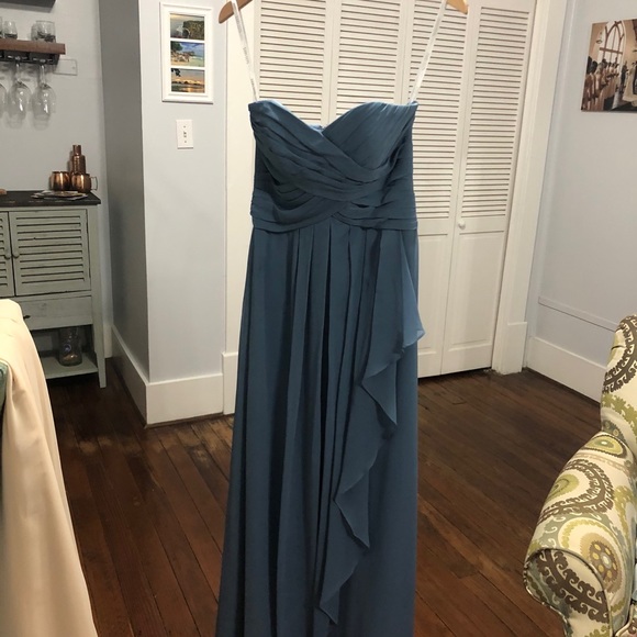 Blue Strapless Bridesmaids Dress - Picture 1 of 7